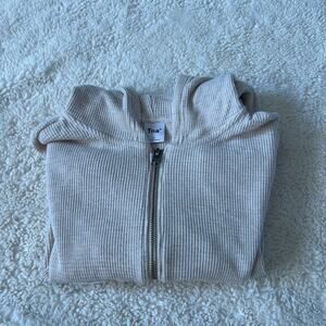 Aritzia Womens Biege Cropped Waffle Zip Up in Size Small